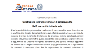 Contratto preliminare, registrazione online con il servizio delle Entrate: come fare dal 7 marzo