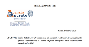 Codice tributo modello F24 per il ravvedimento operoso della dichiarazione dei redditi