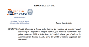 Bonus energia imprese, disponibili i codici tributo per la compensazione con F24 per chi acquista i crediti