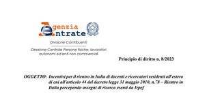 Anche gli assegni di ricerca aprono all'agevolazione per docenti e ricercatori in rientro in Italia