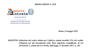 Bonus per gli investimenti nelle ZLS: istituito il codice tributo per la compensazione