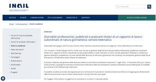 Infortunio giornalisti: dall'INAIL il nuovo servizio per la denuncia relativa al periodo transitorio