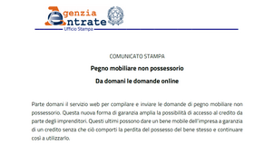 Pegno mobiliare non possessorio, al via il servizio delle Entrate per la domanda online