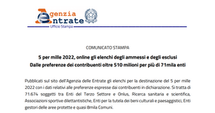 5 per mille: beneficiari ed esclusi nell'elenco dell'Agenzia delle Entrate