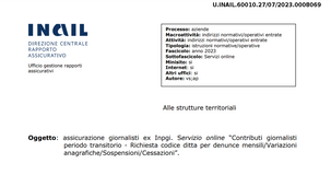 Assicurazione giornalisti ex INPGI: nuove funzionalità per il servizio online, le istruzioni INAIL 