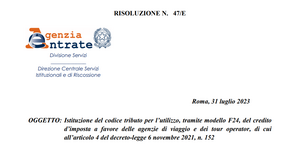 Credito d'imposta Digitour per agenzie di viaggio e tour operator: arriva il codice tributo