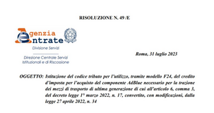Bonus autotrasportatori, pronto il codice tributo per la compensazione del credito per l'acquisto di AdBlue
