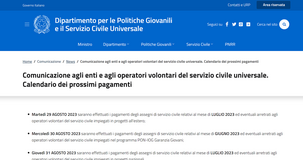Servizio civile universale 2023: il calendario con le prossime date di pagamento 