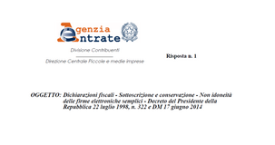 Conservazione dichiarazioni fiscali: la firma elettronica semplice non rispetta i requisiti