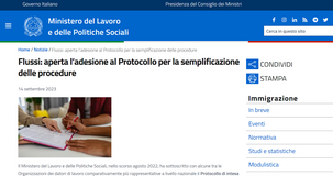 Decreto flussi: aperta l'adesione al protocollo di semplificazione delle procedure d'ingresso