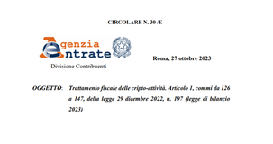 Tassazione criptovalute: le regole nella circolare dell'Agenzia delle Entrate