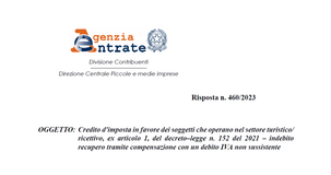 Bonus turismo: non è ammessa la compensazione con un debito IVA non dovuto