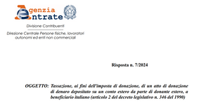 Imposta sulle donazioni e denaro donato da un conto corrente estero