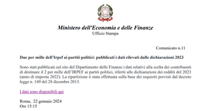 2 per mille IRPEF ai partiti politici: oltre 24 milioni di euro e quasi 1,8 milioni di scelte