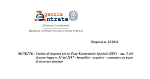 ZES, credito d'imposta anche con contratto con patto di riservato dominio