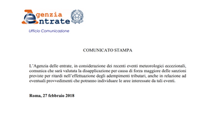 Comunicati stampa Agenzia delle Entrate: disapplicazione sanzioni e proroghe fiscali