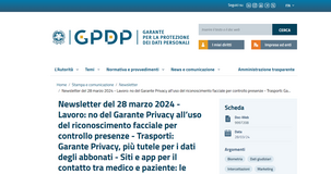 Privacy dipendenti: no al controllo delle presenze con il riconoscimento facciale 