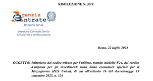 Credito d'imposta ZES Unica: il codice tributo per l'utilizzo 