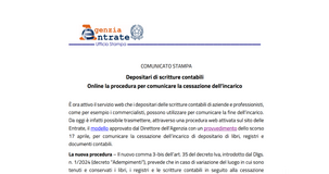 Scritture contabili: online il servizio per comunicare la fine dell'incarico