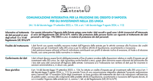 ZES Unica Sud: disponibile il modello per la comunicazione integrativa