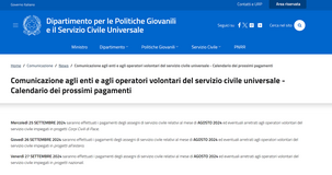 Servizio civile 2024: pagamento di agosto in arrivo