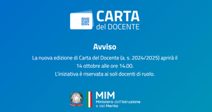 Carta del docente 24/25: piattaforma di nuovo attiva dal 14 ottobre