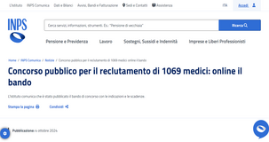 Assunzioni INPS: concorso per 1.069 medici, domanda entro il 4 novembre 2024