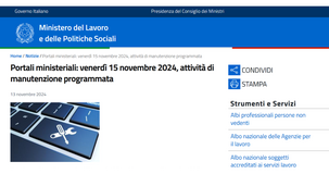 Portali del Lavoro offline venerdì 15 novembre, ma i servizi online restano accessibili