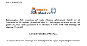 Credito d'imposta ZES agricoltura: fissata la percentuale per la fruizione 