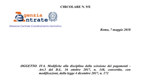 Split payment: tutte le novità nella circolare 9/E del 7 maggio 2018