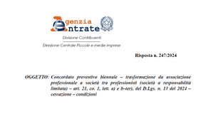 Concordato preventivo biennale: esclusione con passaggio da associazione professionale a STP