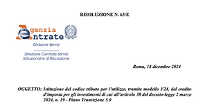 Transizione 5.0: dall'Agenzia delle Entrate arriva il codice tributo