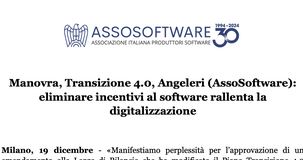 Transizione 4.0: dubbi di AssoSoftware sull'eliminazione degli incentivi sui beni immateriali