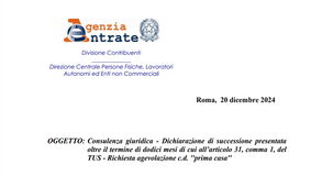 Bonus sulla prima casa in eredità anche con dichiarazione di successione dopo un anno