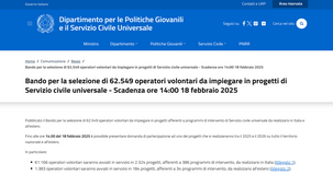 Servizio civile 2025: bando per 62.549 volontari, domanda in scadenza