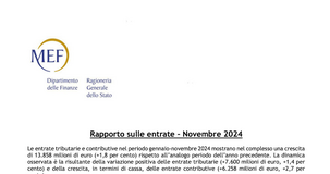 Entrate tributarie e contributive, a novembre 2024 crescita di quasi 14 miliardi