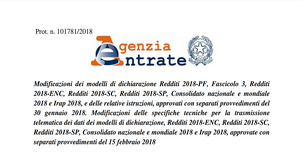 Dichiarazione dei redditi 2018: modiche ai modelli ed alle specifiche tecniche