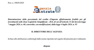 Credito d'imposta ZLS: fissata la percentuale per la fruizione