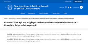 Servizio civile: in arrivo il pagamento di gennaio 2025