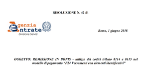 Remissione in bonis: sanzioni con F24 Elide dall'11 giugno 2018