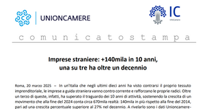 Imprese straniere in Italia, Unioncamere: “crescita del 27% in 10 anni”