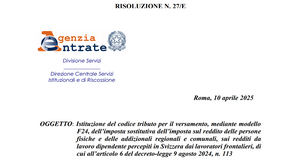Imposta sostitutiva al 25% per i frontalieri: pronto il codice tributo 