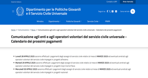 Servizio civile: pagamento di marzo 2025 in arrivo 
