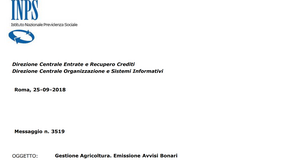INPS: avvisi bonari gestione agricoltura in arrivo