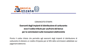 Bonus transazioni elettroniche benzinai: codice tributo e istruzioni