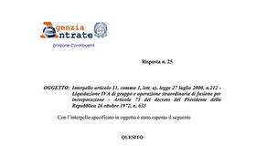 Liquidazione Iva di gruppo e fusione per incorporazione: i chiarimenti AdE