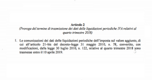 Proroga scadenza Lipe quarto trimestre 2018 al 10 aprile 2019