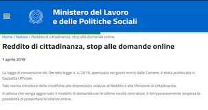 Reddito di cittadinanza, stop alle domande online