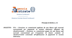 Pagamenti elettronici, esenti da IVA le commissioni della Banca