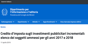 Bonus pubblicità, pubblicato l'elenco definitivo dei beneficiari per 2017 e 2018